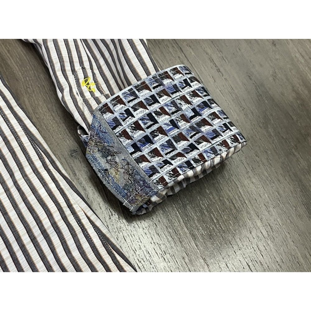 Robert Graham Shirt Men's Large Striped Button Up Classic Fit Flip Cuff 3D - Picture 5 of 11